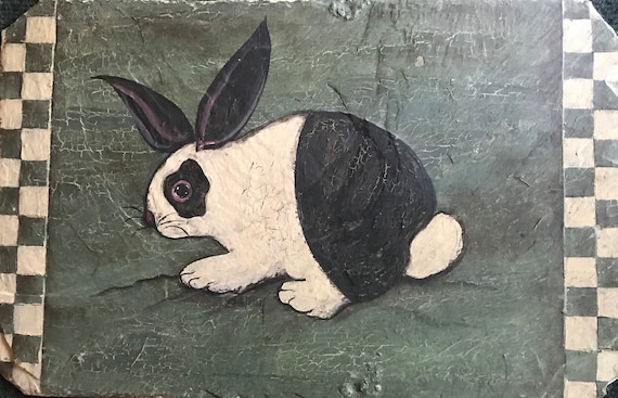 Spring Bunny, Hand Painted Slate, Easter Or Spring Summer Decor, Folk Art Bunny, Welcome Sign