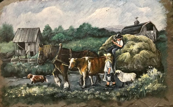 Barnyard Scene Slate Painting