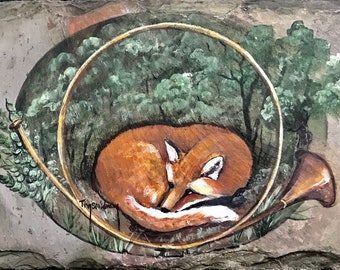Fox Hunt Slate Painting, European Decor, Hand Painted Wall Hanging