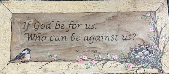 Wall Art, Romans 8:31, Slate Painting, Bible Verse, Gift for Pastor or Priest, Sunday School Teacher Gift