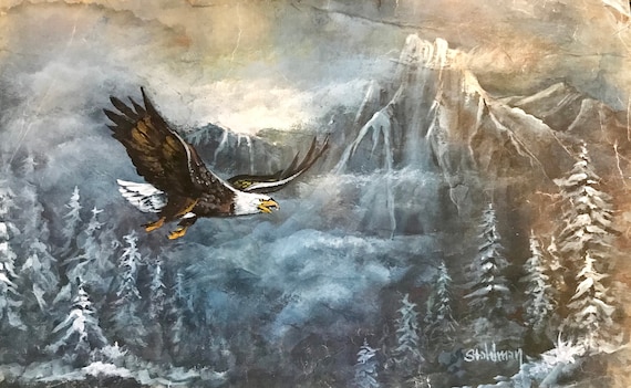 Soaring Eagle, Wildlife Lovers, Hand Painted Slate Painting