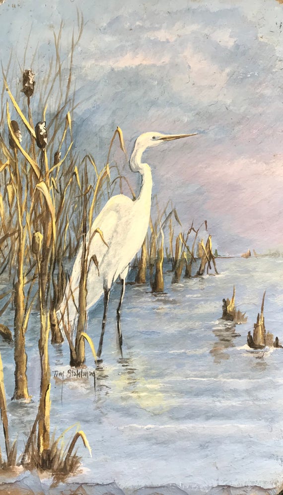 Egret Slate Painting, Nautical Tropical Decor, Florida Room, Gift for Bird Nature Lovers