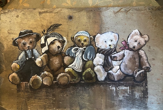 Teddy Bears Slate Painting, Ideal for Children’s Rooms, Nursery, Gift for Bear Collector