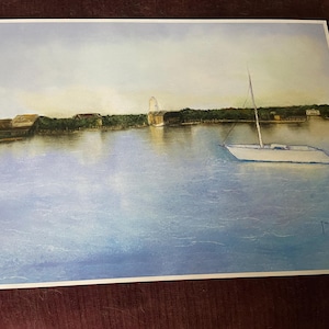 Signed Limited Edition Art Print, Fine Art, Ocracoke Island Harbor, Outer Banks, Nautical Decor, Ocracoke Lighthouse
