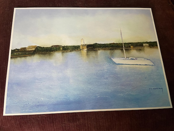 Signed Limited Edition Art Print, Fine Art, Ocracoke Island Harbor, Outer Banks, Nautical Decor, Ocracoke Lighthouse