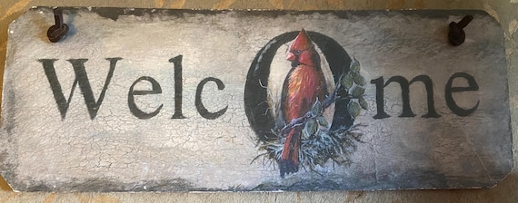 Cardinal Welcome Sign, Fall Winter Doorhanger, Ideal Gift for Bird Lovers