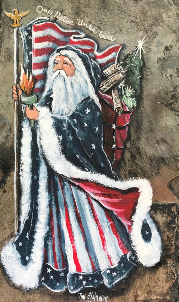 Patriotic Santa, Americana Decor, Slate Plaque, Santa Collectors, Christmas Holiday Decor