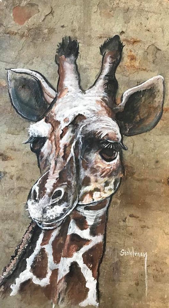 Hand Painted Slate Painting, Exotic Wildlife Decor, Wall Hanging, African Art, Giraffe