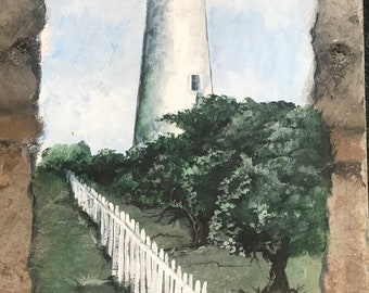 Outer Banks, Hand Painted Slate, Ocracoke Lighthouse, North Carolina, Slate Painting, Hand Painted, Nautical Decor