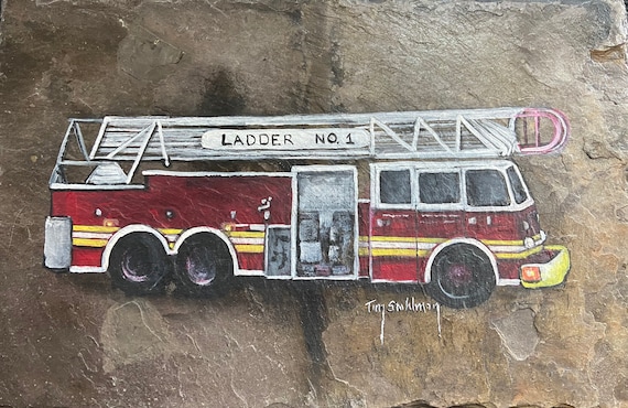 Slate Painting,  Fire truck, Gift for Firefighters, Children’s Bedroom Decor, First Responders