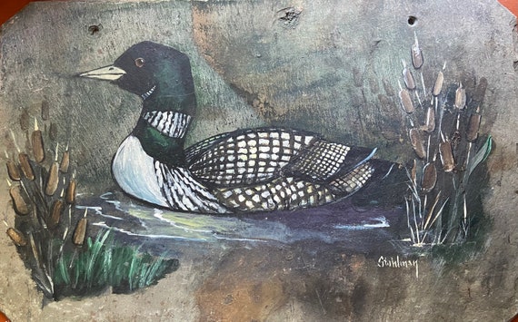 Loon Slate Painting, Northern Decor,  Artisan Handmade, Rustic Decor, Adirondack, Northern Lakes