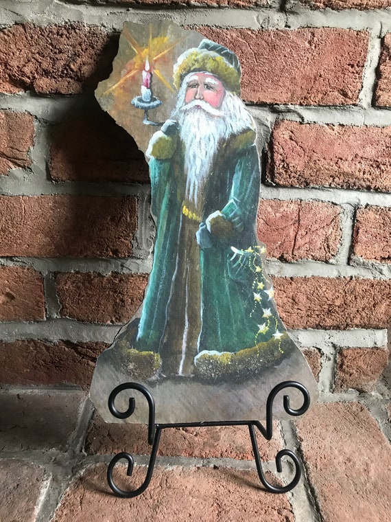 Belsnickle Santa on Easel, Old World German Santa, Mantle Decor, Hand Painted, Holiday Christmas Decor