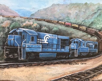 Conrail Slate Painting, Horseshoe Curve, Gift for Train Collectors