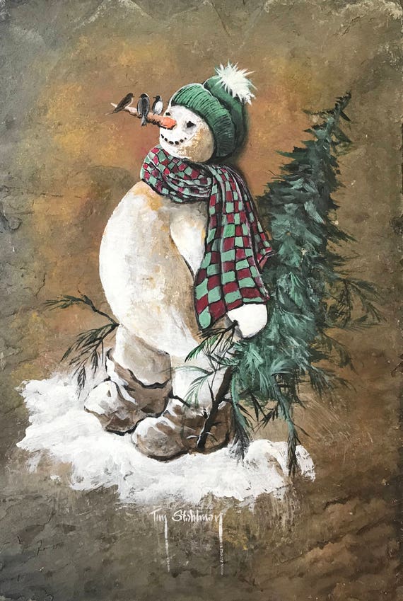 Slate Painting, Snowman, Folk Art, Holiday Winter Door Hanger, Winter Welcome Sign