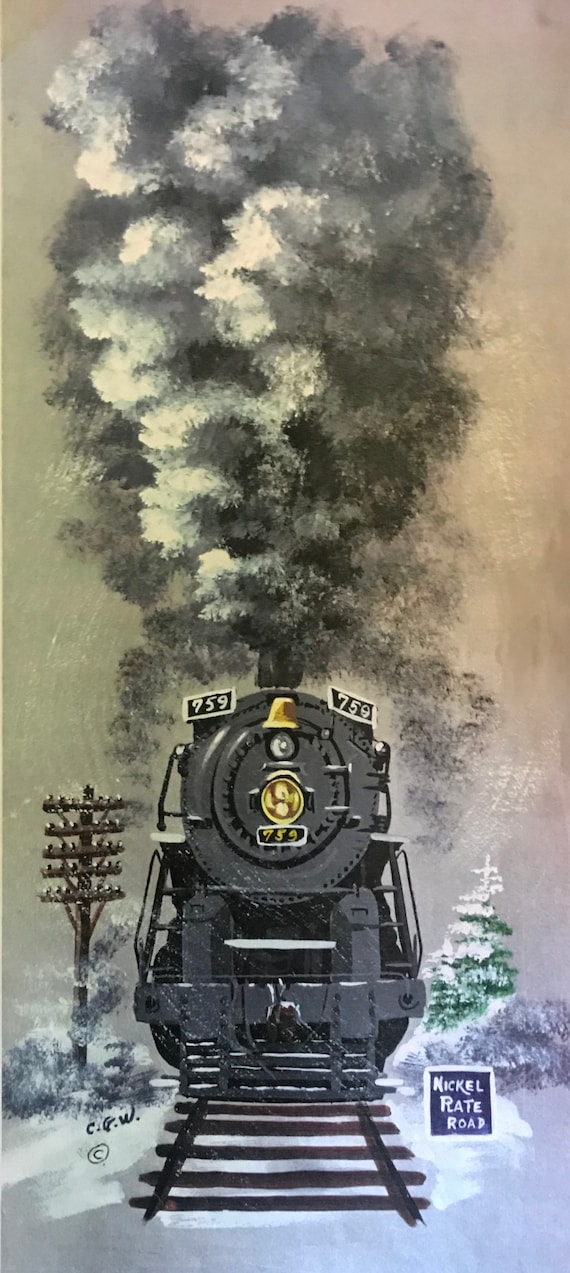 Hand Painted Slate, Vintage Railroad Nickel Plate Train, Train Collector Wall Hanging, Slate Painting