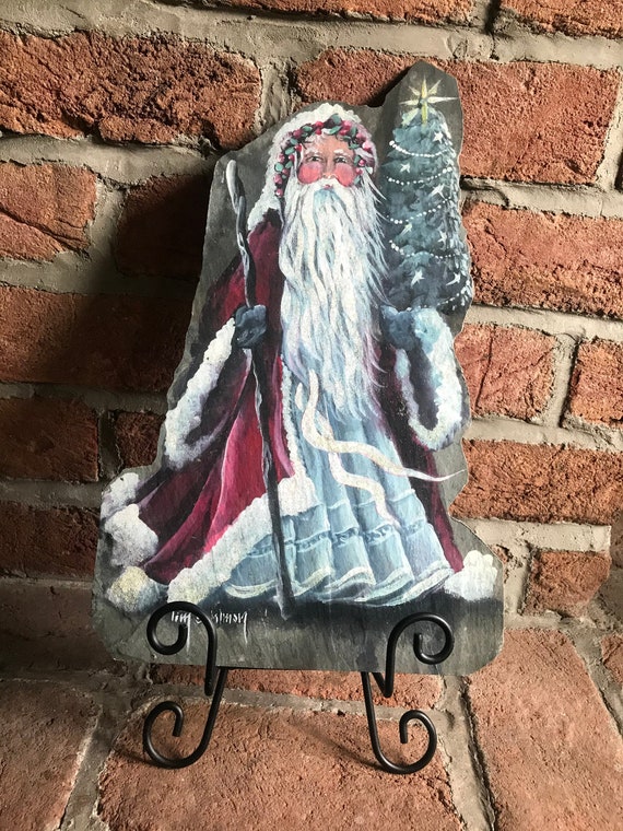 Old World German Krist Kindle Santa on Easel, Mantle Decor Holiday Decor Mantle Decor, Old World German Handmade Hand Painted