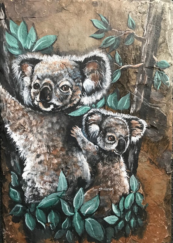 Hand Painted, Koala Bear Slate Painting, Wildlife Welcome Sign, Exotic Decor, Hand Painted Sign