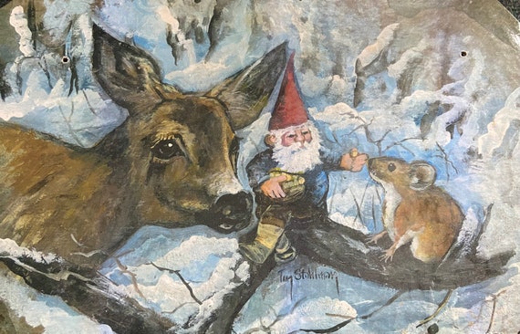 Gnomes, Scandinavian Decor, Slate Painting, Wall Art, Gift for Gnome Collectors