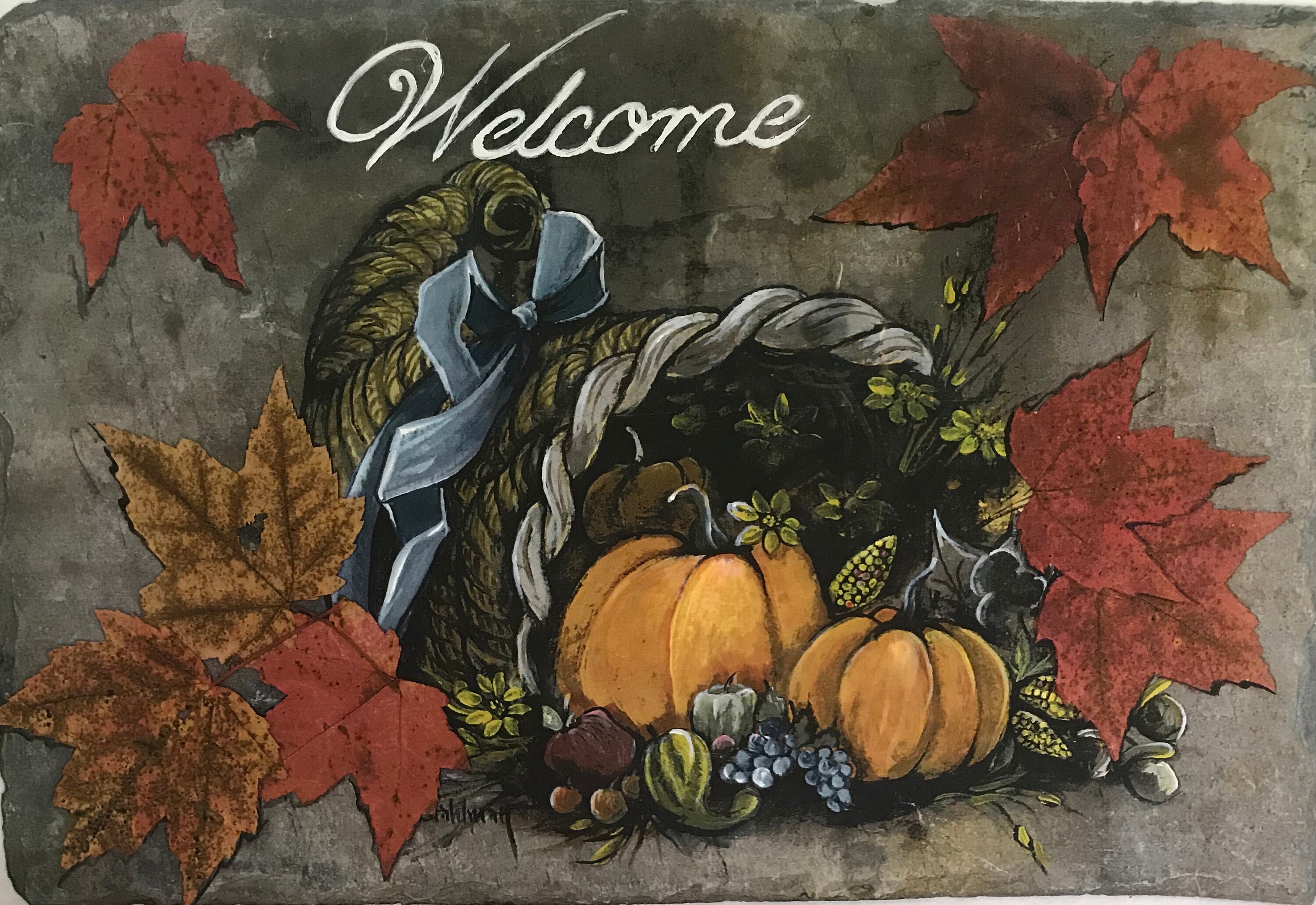 Slate Painting, Autumn Sign, Fall, Cornucopia, Horn of Plenty