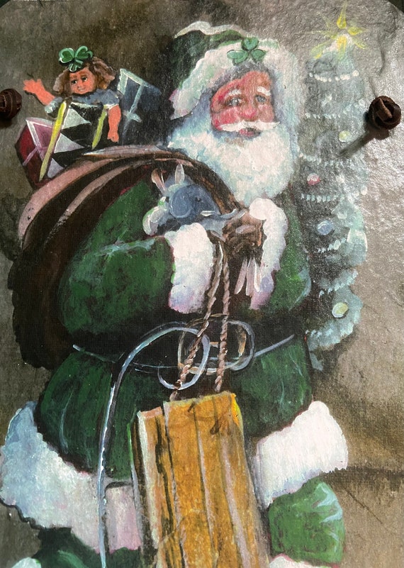 Slate Painting, Irish Santa, Gift for Santa Collectors, Ethnic Santas, Christmas Holiday Decor