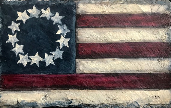 Slate Painting, Patriotic Decor, Americana Decor, Colonial Thirteen Star Flag, Betsy Ross Flag