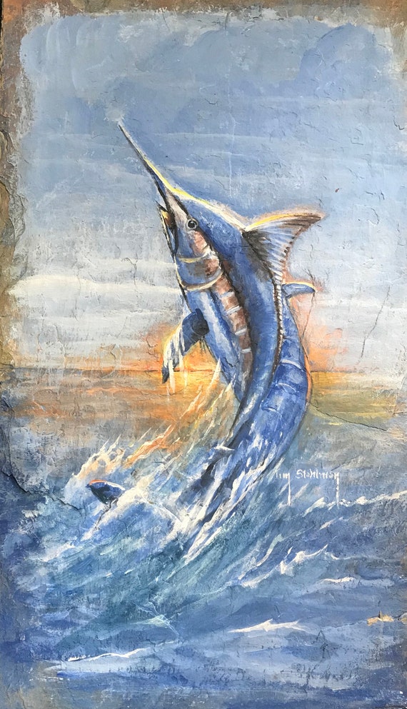 Slate Painting, Marlin Fish, Gift for Fishermen and Women, Nautical Decor