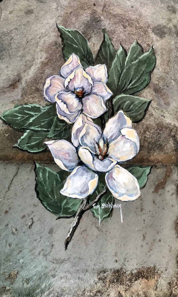 Spring Summer Welcome Slate Painting, Magnolia, Southern Home or Porch Decor, Gift for Mothers