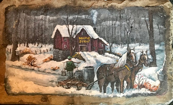 Maple Sugaring Season Slate, Wall Hanging, Home Decor, Slate Painting, Maple Sugar Time