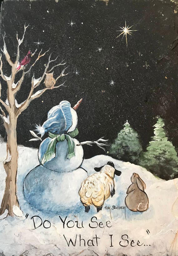 Snowman on Slate, Do You See What I See, Winter or Holiday Door Hanger, Holiday Christmas Decor