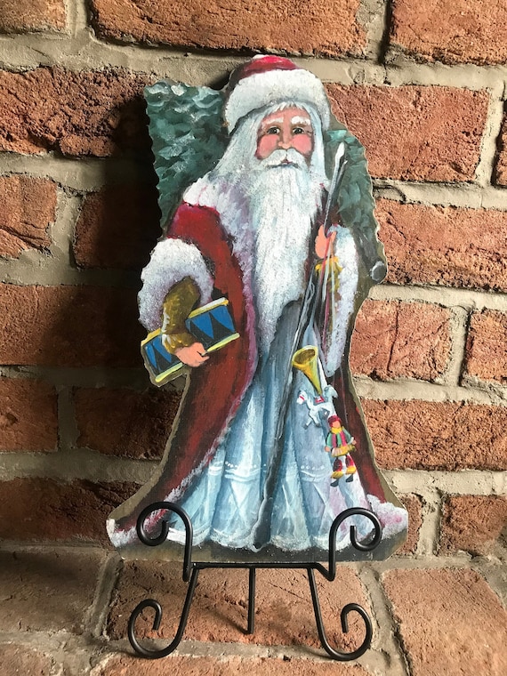 Victorian Santa On Easel, Holiday Christmas Decor, Mantle Decor, Old World German Santa