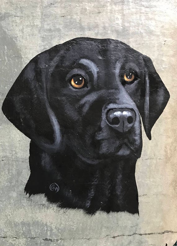 Black Labrador Dog Slate Painting