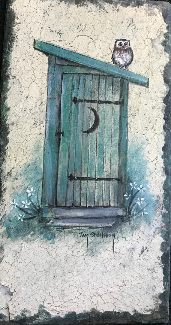 Slate Painting, Outhouse Crescent Moon, Bathroom Powder Room Decor