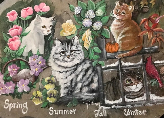 Slate Painting, Gift for Cat Kitty Lovers, Porch Garden Decor, Cat Lovers Decor