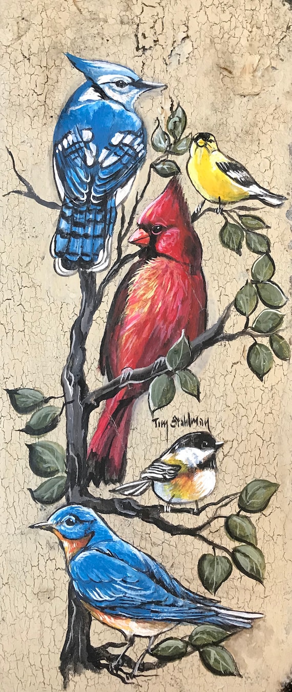 Welcome Slate Painting, Bird Lovers, Porch Garden Decor, Cardinal, Chickadee