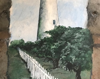Outer Banks North Carolina, Wall Hanging, Slate Painting, Nautical, Ocracoke Lighthouse