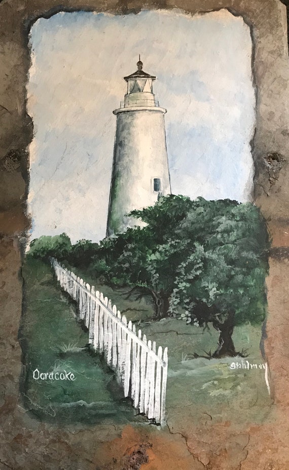 Outer Banks North Carolina, Wall Hanging, Slate Painting, Nautical, Ocracoke Lighthouse