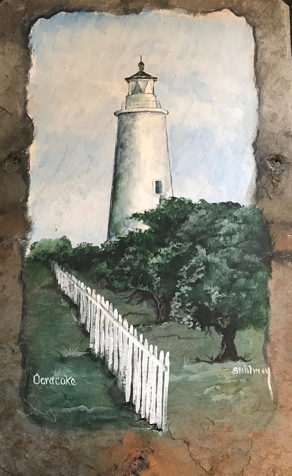 Outer Banks North Carolina, Wall Hanging, Slate Painting, Nautical, Ocracoke Lighthouse