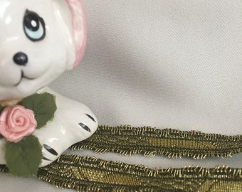 7mm x 2 yards All Rayon Made in Switzerland White Peach and Green Floral Vintage Trim