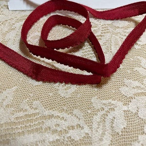 Vintage  Lettuce Edge, 1/4”, Rayon,Burgundy,  ruffle Edge, Made in France