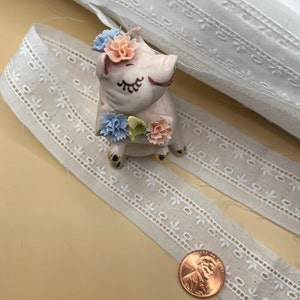 Embroidered Insertion Beading on white Batiste, made in Switzerland, 1&quot;.
