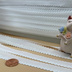 Embroidered edge on  white Batiste, made in Switzerland, 1/2&quot;, pattern 1/4”.