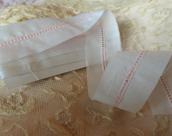 1y Insertation ,Pink on white Swiss Batiste, 1" wide,  100% cotton.