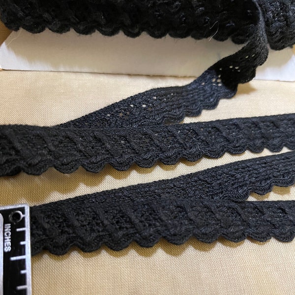 1y Vintage Lace, Black, 1/2”, all cotton, Made in USA