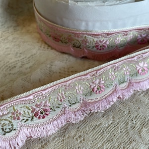 Vintage antieke Franse geborduurde jacquardband, rayon, SLECHTS 27" LINKS
