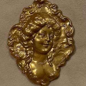 Vintage Marie Antoinette cameo, stamped raw brass