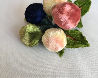 Antieke vintage fluwelen bloemen, label Made in Japan
