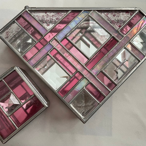 Leaded Glass Jewelry boxes, set of two, excellect condition