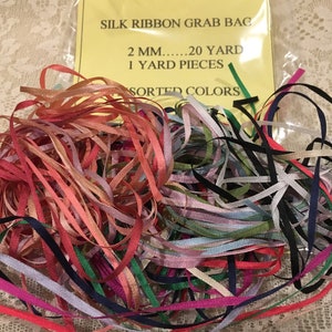 Sacs à main, ruban de soie 2 mm, couleurs assorties, paquet de 18 yards