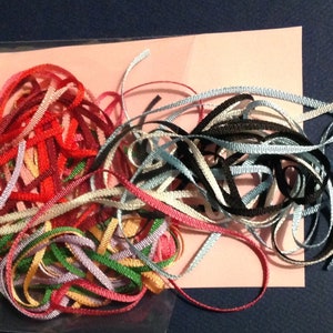 Grab Bag, Vintage, Antique,  Grosgrain Ribbon 1/16&quot;, 10 Assorted Colors, Rayon