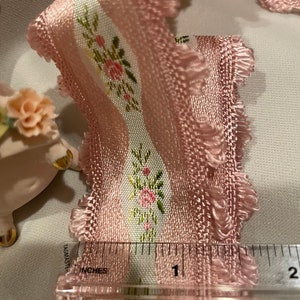 Antique Vintage French Ribbon, 1 1/2” wide, Embroidered ribbon